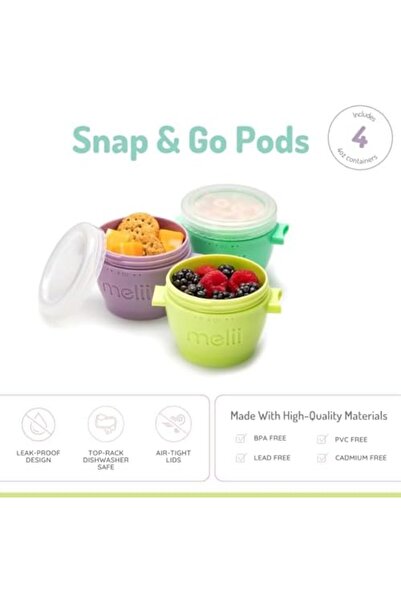 Melii Food Containers for Kids | Snap and Go Pods 4oz, Set of 4