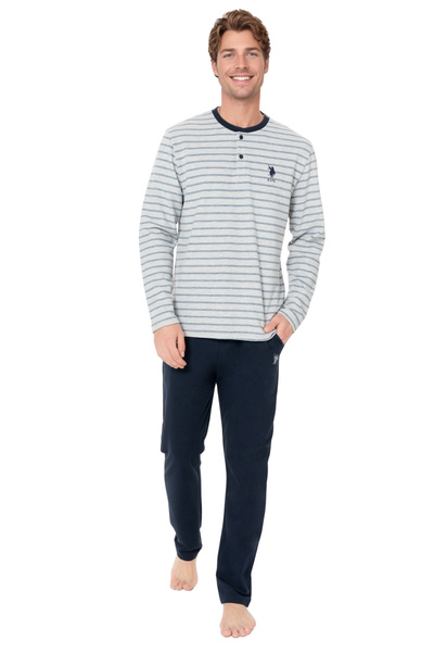 U.S. Polo Assn. Men's 100% Cotton Striped Long Sleeve Tracksuit Set – Gray Melange
