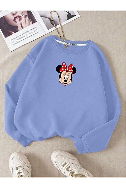 BENROMA FİYONKLU KARAKTER BASKILI BİSİKLET YAKA UNİSEX OVERSİZE SWEATSHİRT