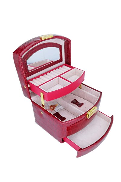 Doty Secret Love Jewelry Box in Red Croco -Leather, Elegant, with Key, 15 cm -