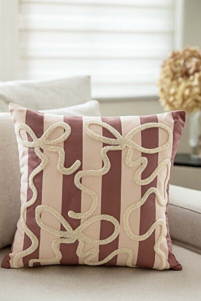 Pilloveland Punch Nakışlı Kırlent Kılıfı - 43*43 Cm - Mocha Mousse Fiyonk - PNK001