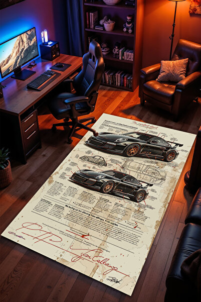 Charmbi Porsche Araç Desenli Kaymaz Taban Makinede Yıkanabilir Gaming Oyuncu ...