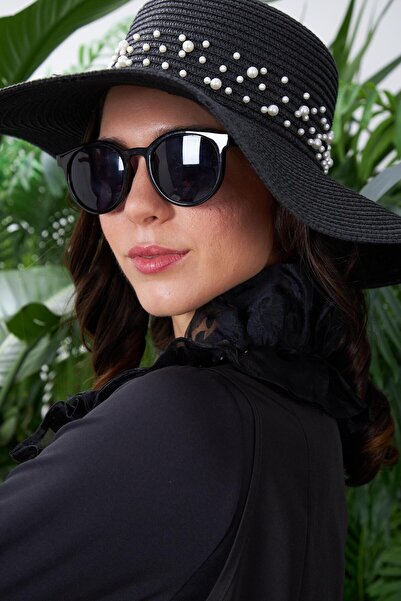 Moodbasic Straw Hat with Ribbon Pearls