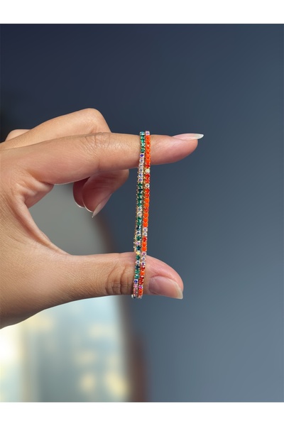 DGK COLLECTİON أساور مكونة من قطعتين من أحجار الزركون ذات اللون البرتقالي وال...