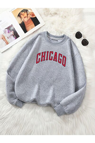 BENROMA Chicago Printed Crew Neck Unisex Oversized Sweatshirt