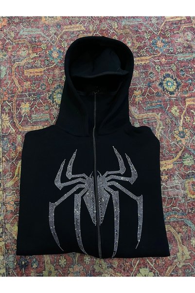 Gofeel Spider Örümcek Parıltılı Taşlı Maskeli Sweatshirt Hırka
