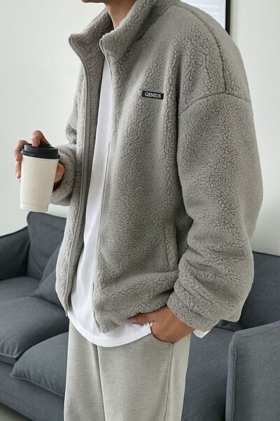 GENIUS STORE Oversize Plush Full Zipper Sweatshirt with Plush Inside Fleece Sherpa Fabric Sweatshirt
