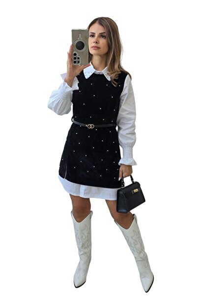 GLAMSI Cotton shirt dress and vest with metal accessories