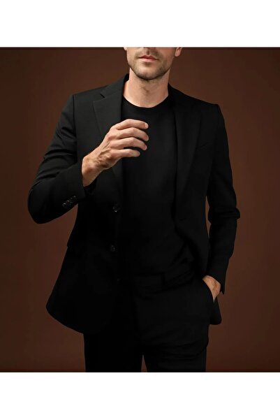 carismen بدلة رياضية رجالية ضيقة ذات صدرية_أسود