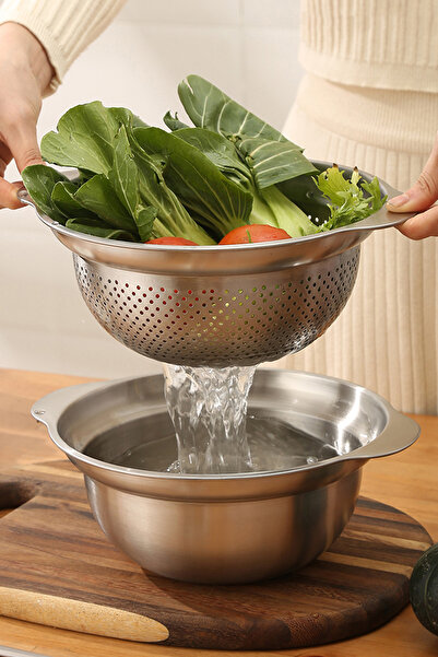 Vadi Paslanmaz Çelik Derin Elek – Meyve Sebze Makarna Süzme Kabı 26 cm