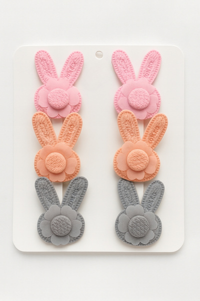 lilico Set de 6 agrafe pentru fete, cu figurine de iepure, roz, gri somon