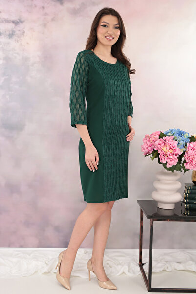 Trend Land Κομψό πράσινο φόρεμα με τρισδιάστατα glitter δαντέλα