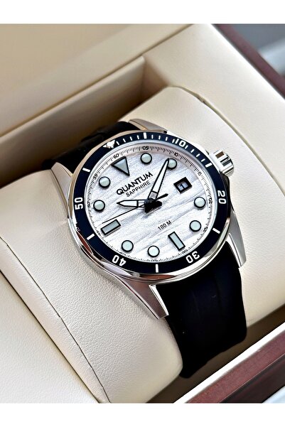 Quantum ساعة يد رجالية بزجاج الياقوت مع تقويم وضمان لمدة 24 شهرًا وحزام سيليكون وهيكل فولاذي ADG1229SZ