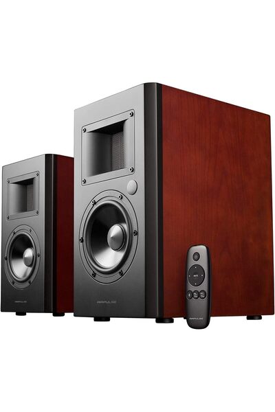 Edifier Air Pulse A200، مكبر صوت خشبي نشط على الرف، جهاز تحكم عن بعد، BT5.0، AUX، USB، OPT، COAX
