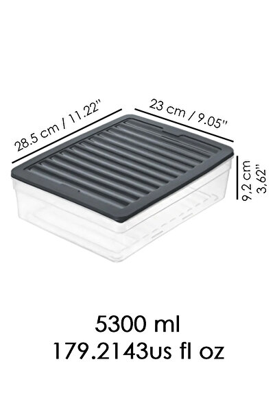 Meleni Home 1 Piece Deep Microwave Compatible Storage Container - Organizer Food Storage Container 5300 ml Anthracite