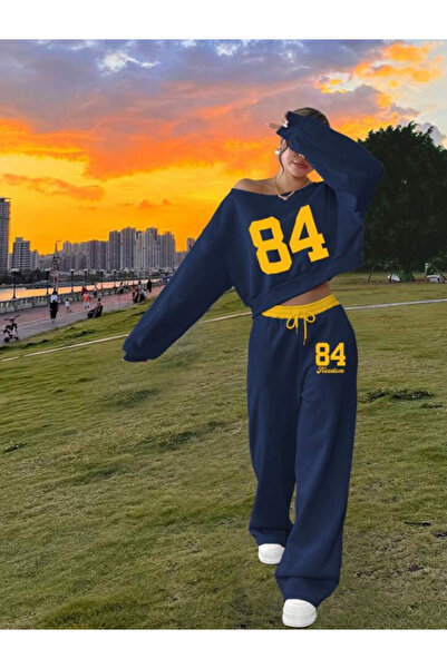 Machetta Жіночий 84 Друкований Світшот з низькими плечима, спортивні штани 3 нитки, комплект з двох предметів