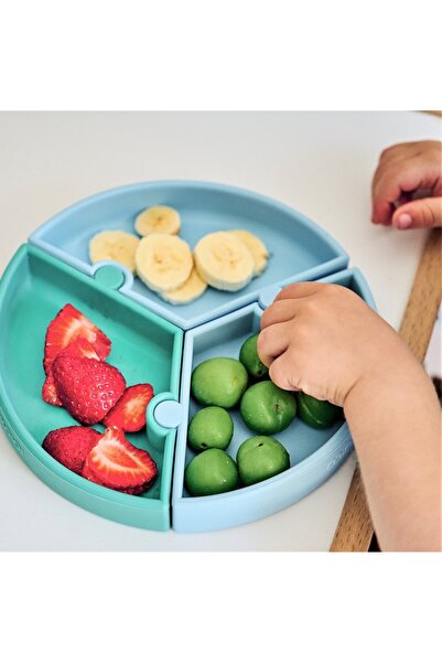 JollyMag Farfurie Puzzle Minikoioi, 100% prémiový silikon - dřevito hnědá/práškově šedá