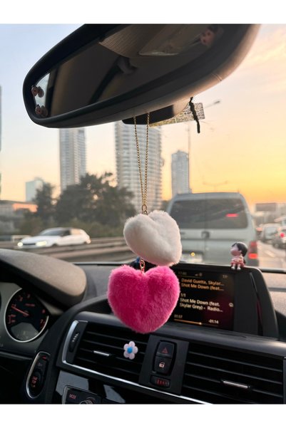 senfida Fuchsia White Hearts Rearview Mirror Ornament Plush Hearts Rearview Mirror Ornament Rearview Mirror Ornament Heart