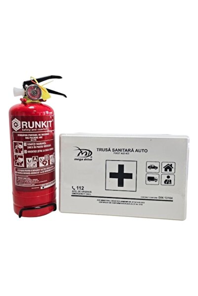 CED AUTO TRADE Approved Car Safety Kit — First Aid Kit & 1 Kg Rechargeable Extinguisher,