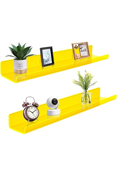 Slasa أرفف حائط عائمة من الأكريليك على شكل حرف U - طقم من قطعتين - أصفر - 24 ...