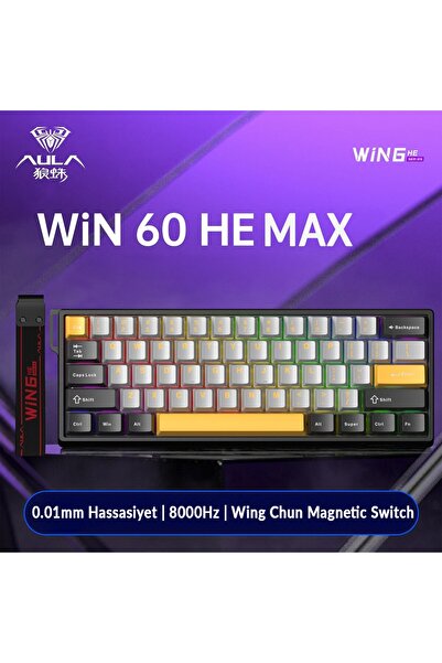 Aula Win60 He Max Manyetik Klavye Rapid Trigger Wing Chun Switch 8000Hz RGB TKL Hot Swap Oyuncu Klav