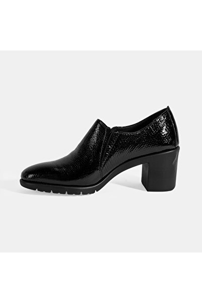 Desa Women's Black Crocodile Printed Desacomfort Heeled Leather Shoes