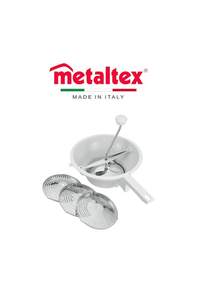 Metaltex زنبرك مطحنة الطعام من الفولاذ المقاوم للصدأ - 3 مصافي قابلة للتبديل - صنع في إيطاليا