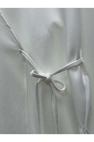 MİHRA STORE Zenyla Side Tied Atlas Jacket-As05814 White