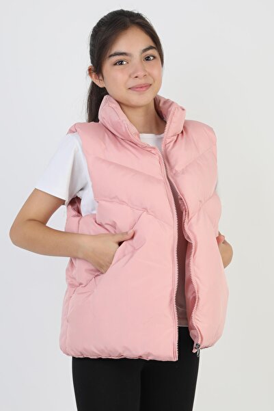 ASYAKİDS CLUB Girl's Pocketed Lined Waterproof and Rainproof Seasonal Puffer Vest