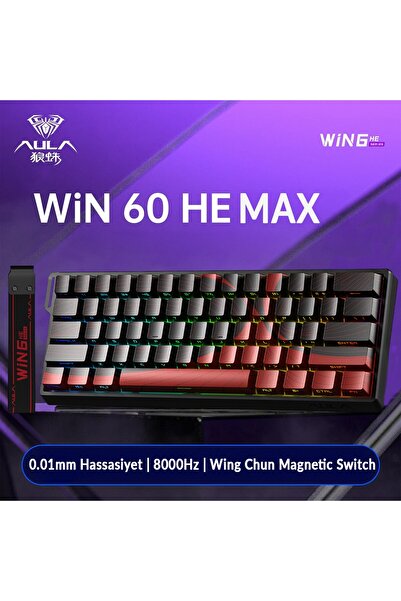 Aula Win60 He Max Manyetik Klavye Rapid Trigger Wing Chun Switch 8000Hz RGB TKL Hot Swap Oyuncu Klav