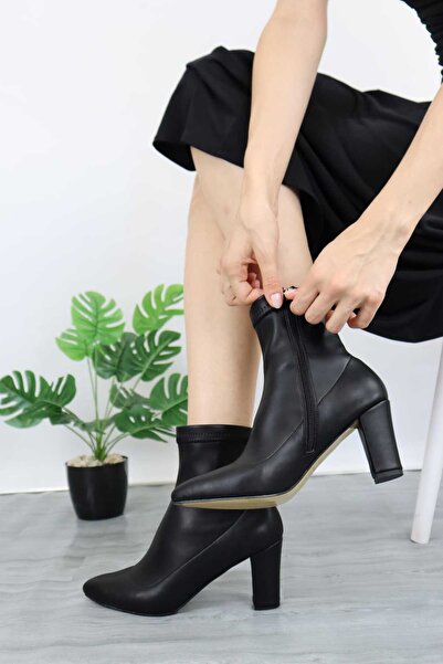 Shu Mhu Kadın Siyah Flexible Rahat Bot Bottie 10 Cm Kare Rahat Topuklu