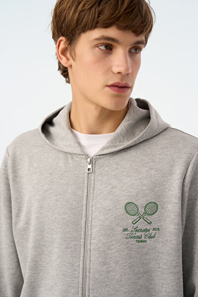 Socrates Dergi Tennis Club Soft Fleece Zip-Up Hoodie - Gray Melange