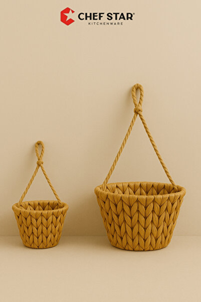Chefstar DOĞAL GERÇEK HASIR 2’Lİ YUVARLAK ASMALI SEPET SETİ – DUVAR VE TAVAN ...
