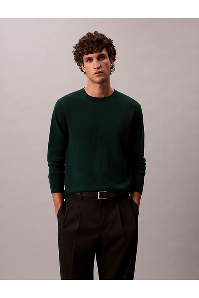 Calvin Klein Erkek %100 Yün Normal Kalıp Ribanalı Yuvarlak Yaka Ck Logo Kabar...