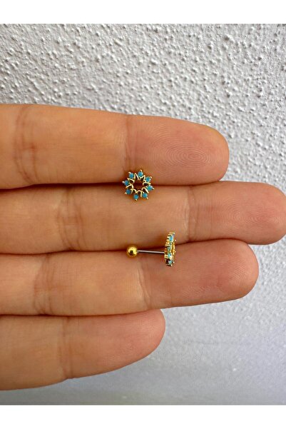 Arescollection Mavi zirkon taşlı 1 adet tragus helix lobe uyumlu piercing