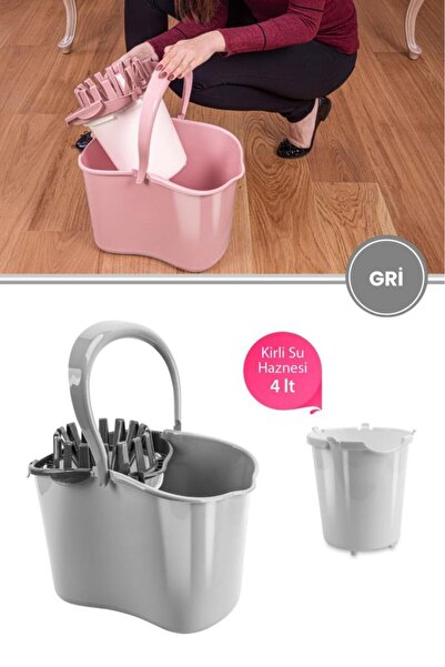 Flora Kirli Su Hazneli Temizlik Kovası, Standart Yer Zemin Temizlik Mop Kovası ve Su Haznesi Gri