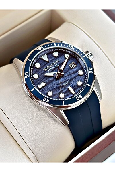 Quantum ساعة يد رجالية بزجاج الياقوت مع تقويم وضمان لمدة 24 شهرًا وحزام سيليكون وهيكل فولاذي ADG1229SZ