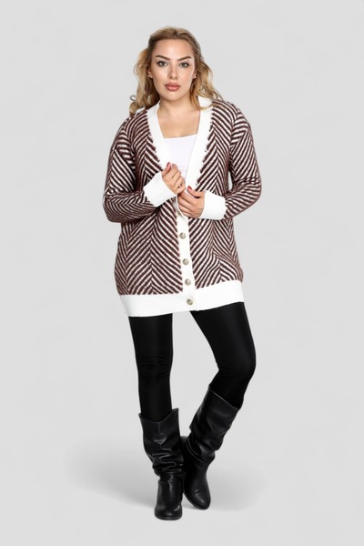 NEWCO Women's Button Detail Casual and Office Style Yumoş Oversize Knitwear Sweater Cardigan