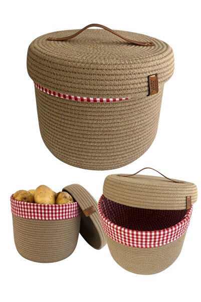 LiewensStyle Kapaklı Patates Soğan Sepeti | Yıkanabilir Astar & Dekoratif Org...