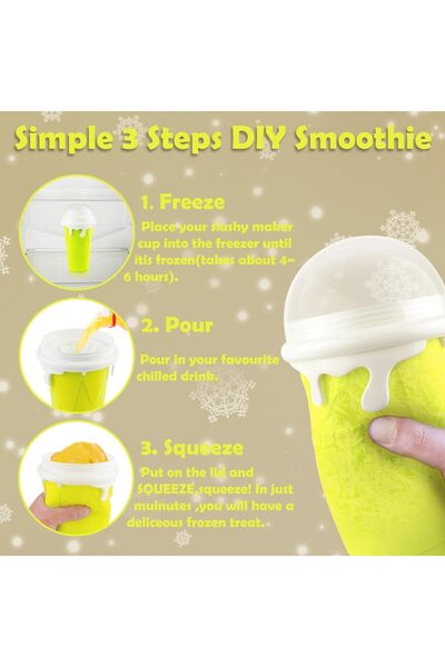 Denx Magic Slushie Maker Cup 300ml, Reusable Silicone Smoothie Cup for Kids & Adults,DX2542 (Yellow)