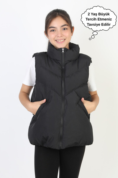ASYAKİDS CLUB Girl's Pocketed Lined Waterproof and Rainproof Seasonal Puffer Vest
