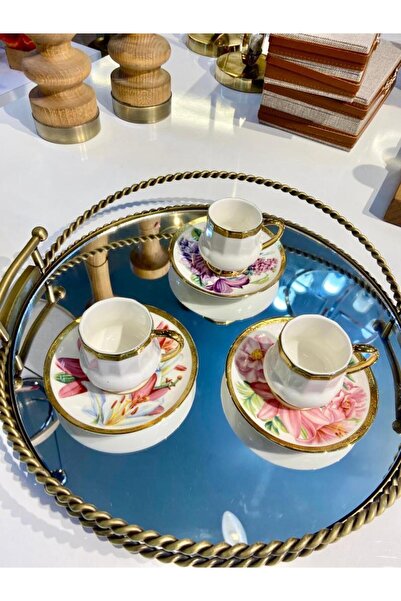 ACAR KALMIA ÇİÇEKLİ 6 KİŞİLİK TÜRK KAHVESİ FİNCANI