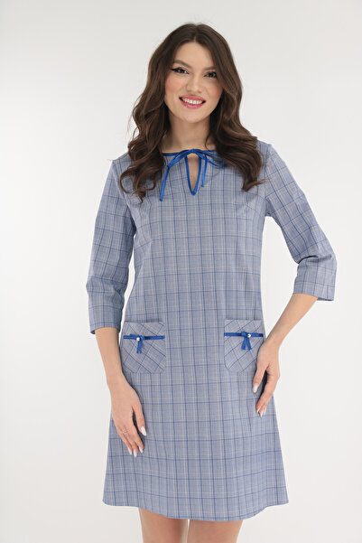 Vanessa Line RO Office dress made of fabric with blue checkered print
