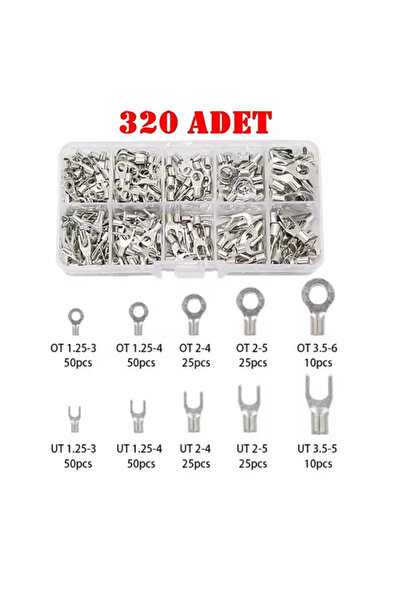 Maroces MR-274E-2 KUTULU HALKA VE ÇATAL TİP İZOLESİZ KABLO TERMİNALİ SETİ 320 PARÇA 5 BOY