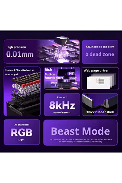 Aula Win60 He Max Manyetik Klavye Rapid Trigger Wing Chun Switch 8000Hz RGB TKL Hot Swap Oyuncu Klav