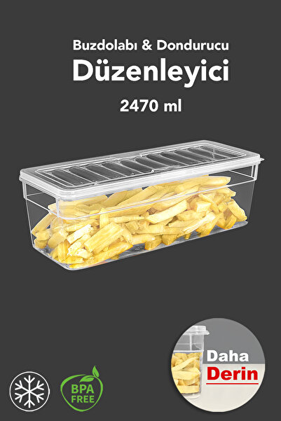 Meleni Home 1 Adet Derin Mikrodalga Uyumlu Saklama Kabı - Organizer Düzenleyici Gıda Erzak Kabı 2470 ml Şeffaf