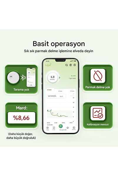 Linxdot LinX Glukoz Takip Sensörü Akıllı Telefon Yapay Zeka Destekli 15 Günlük Kullanım