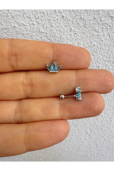 Arescollection Mavi zirkon taşlı lotus 1 adet tragus helix lobe uyumlu piercing