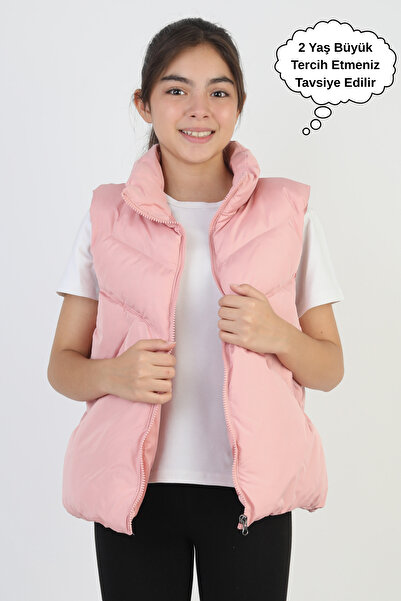 ASYAKİDS CLUB Girl's Pocketed Lined Waterproof and Rainproof Seasonal Puffer Vest