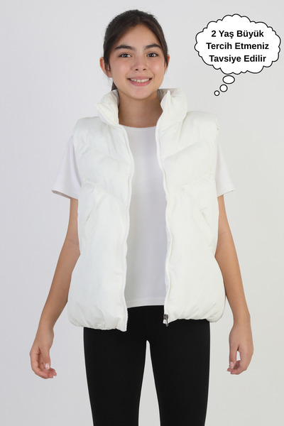 ASYAKİDS CLUB Girl's Pocketed Lined Waterproof and Rainproof Seasonal Puffer Vest